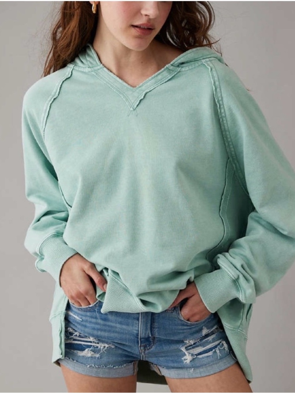 American Eagle Seriously Lived in Mint Pullover Hoodie Top size XS great cond